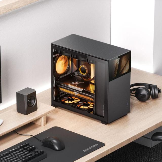 Кутия Jonsbo D41 Screen TG Black, 1x USB 3.0, 1x USB-C, ATX/Micro ATX/Mini ITX/Mini DTX, преден екран, без захранване, черна