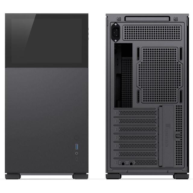 Кутия Jonsbo D41 Screen TG Black, 1x USB 3.0, 1x USB-C, ATX/Micro ATX/Mini ITX/Mini DTX, преден екран, без захранване, черна