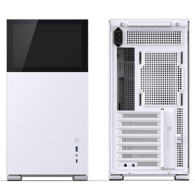Кутия Jonsbo D41 Screen TG White, 1x USB 3.0, 1x USB-C, ATX/Micro ATX/Mini ITX/Mini DTX, преден екран, без захранване, бяла