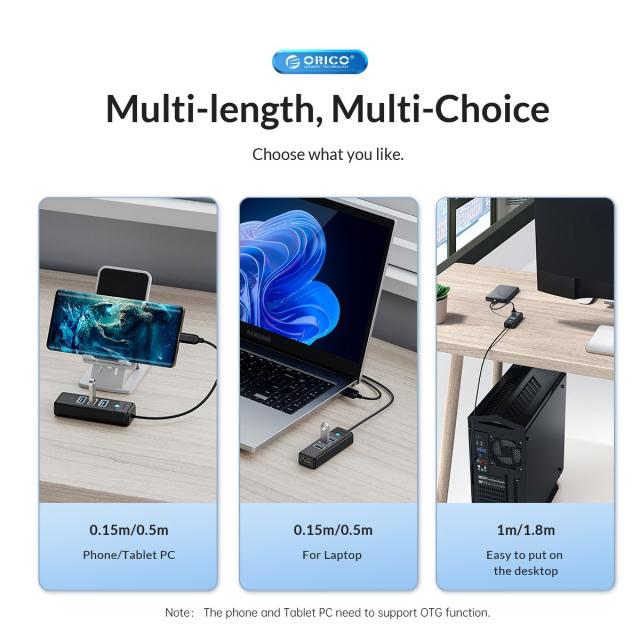 Хъб Orico USB3.1 3 port + LAN 1000M, USB 3.1 Type-C - PW3UR-C3-015-BK