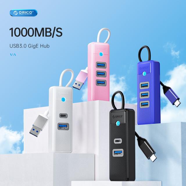 Хъб Orico USB3.0 3 port + LAN 1000M - PW3UR-U3-015-BK