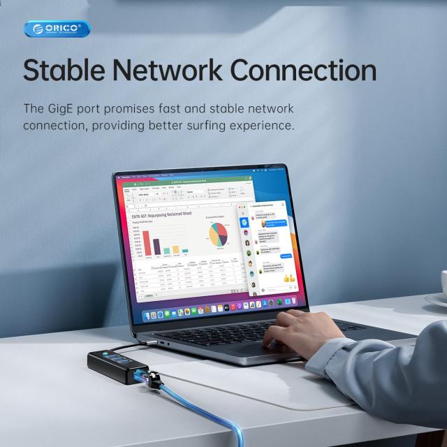 Хъб Orico USB3.0 3 port + LAN 1000M - PW3UR-U3-015-BK