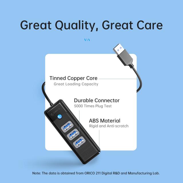 Хъб Orico USB3.0 3 port + LAN 1000M - PW3UR-U3-015-BK