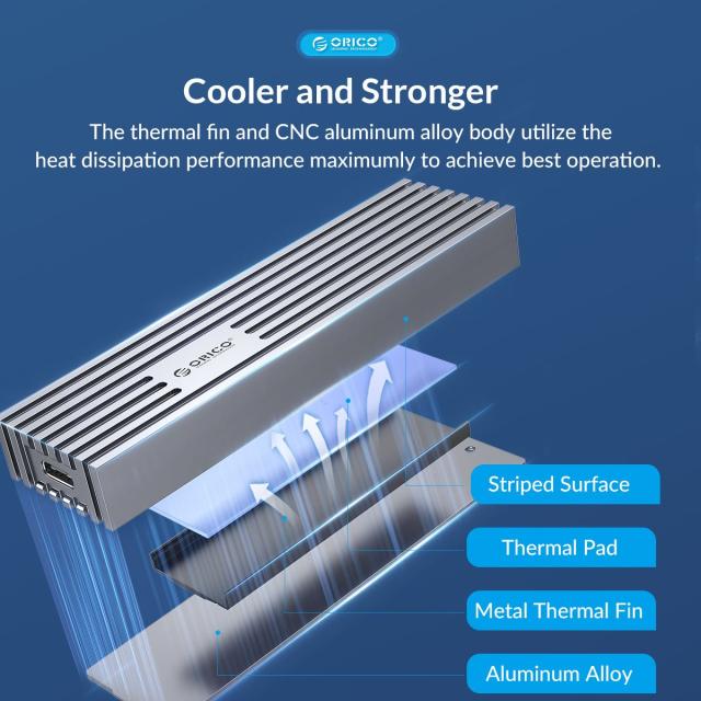 Кутия Orico за SSD, Storage - Case - M.2 NVMe M-key 10 Gbps Aluminum Heatsink Silver - FV35C3-G2-SV