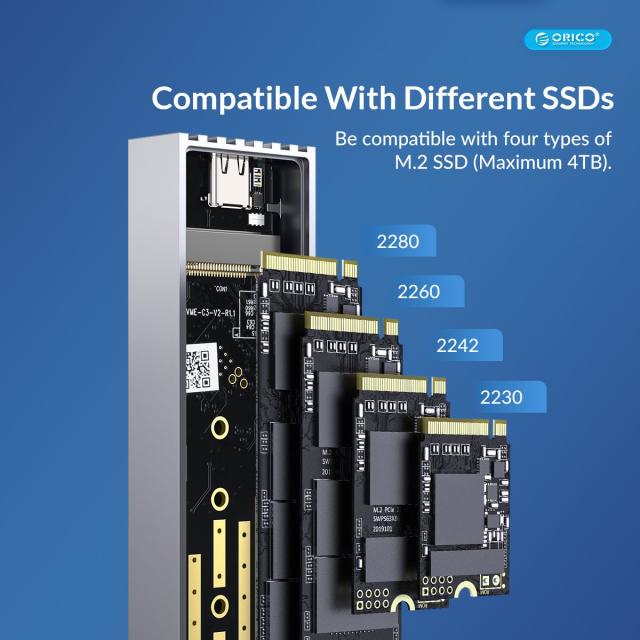 Кутия Orico за SSD, Storage - Case - M.2 NVMe M-key 10 Gbps Aluminum Heatsink Gray - FV35C3-G2-GY
