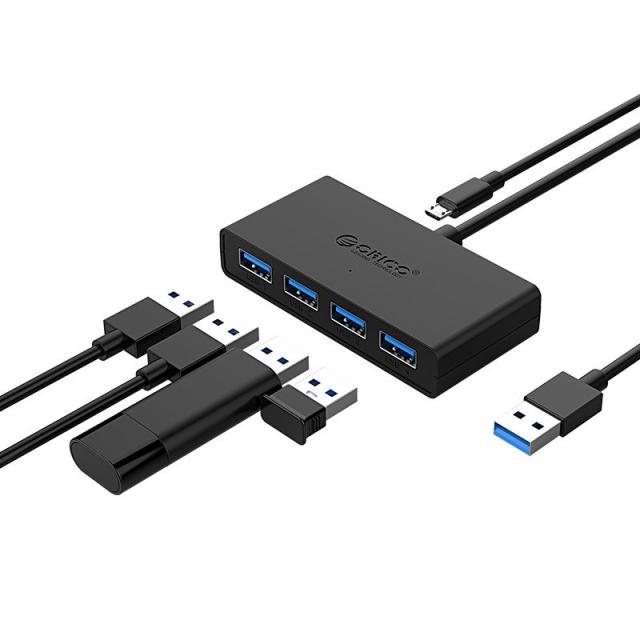 USB Хъб Orico 4 порта, 4x USB 3.0, USB 3.0 Type-A, черен