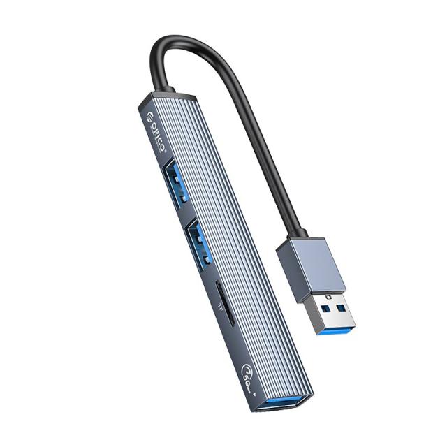 Хъб Orico USB3.0/2.0 HUB 3 port + card reader, Aluminum - AH-A12F-GY