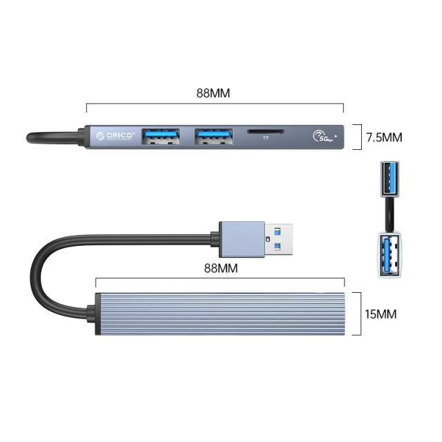 Хъб Orico USB3.0/2.0 HUB 3 port + card reader, Aluminum - AH-A12F-GY