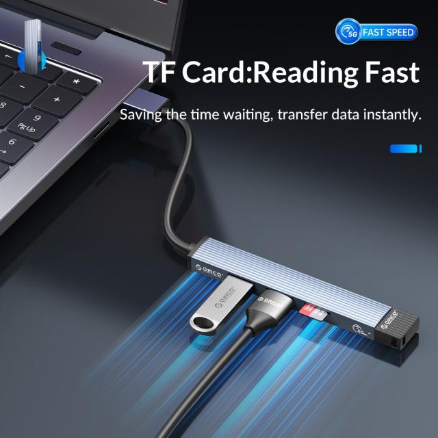 Хъб Orico USB3.0/2.0 HUB 3 port + card reader, Aluminum - AH-A12F-GY