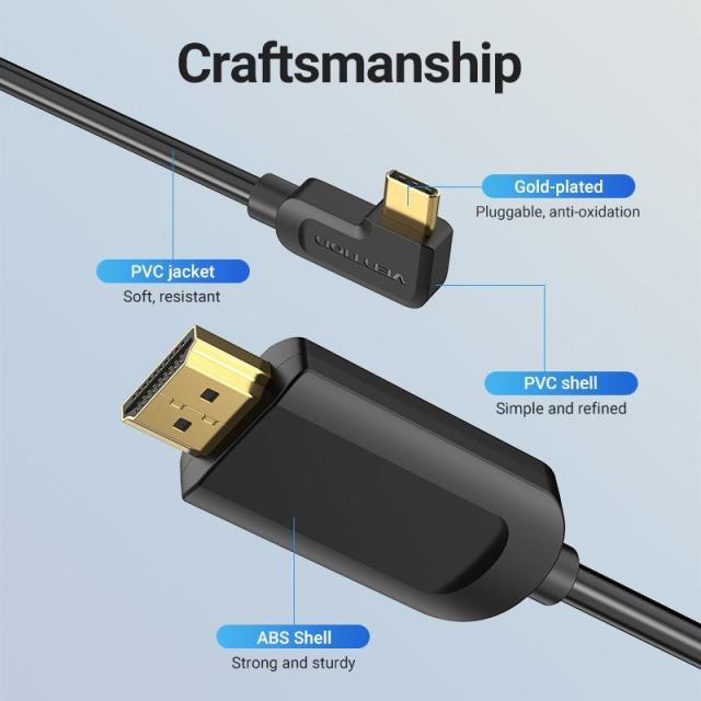 Кабел Vention Type-C 90° към HDMI 4K - 1.5 m, Black