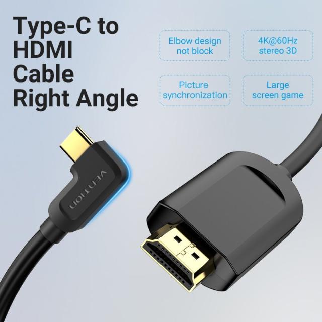 Кабел Vention Type-C 90° към HDMI 4K - 1.5 m, Black