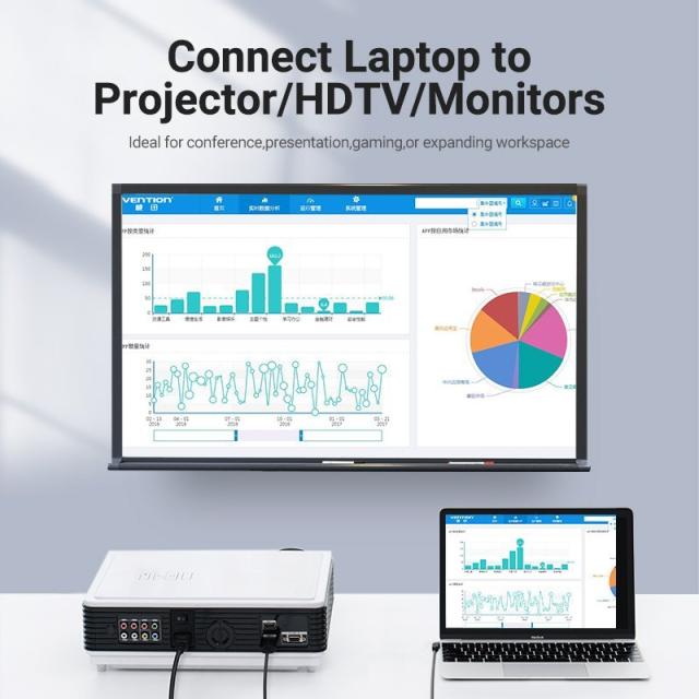 Кабел Vention Type-C 90° към HDMI 4K - 1.5 m, Black