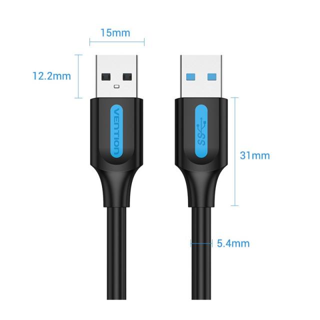Кабел Vention USB-A мъжко към USB-A мъжко, USB 3.0 - 1.5m, Black