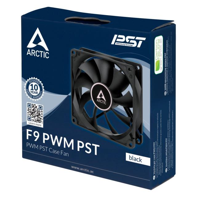 Вентилатор Arctic Fan F9 PWM PST, 92mm/150-1800rpm, черен, 4-pin PWM