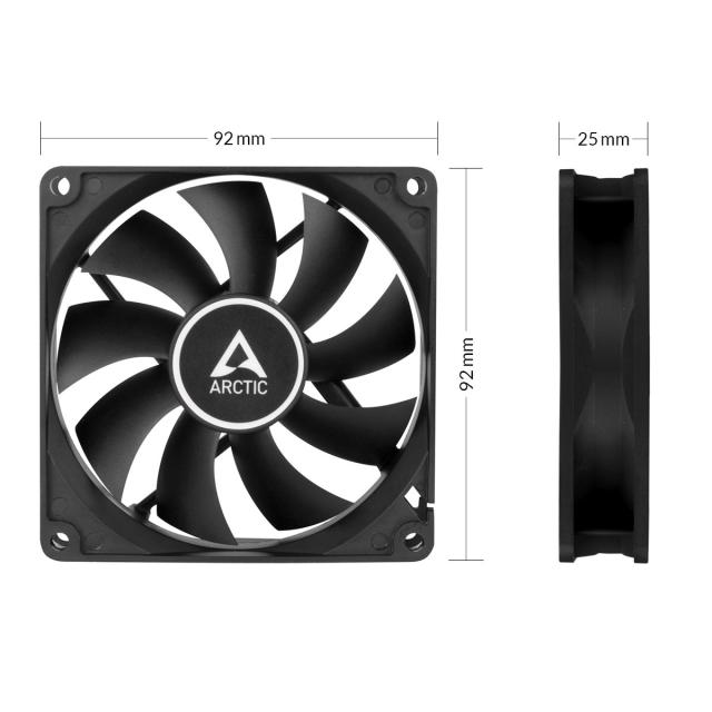 Вентилатор Arctic Fan F9 PWM PST, 92mm/150-1800rpm, черен, 4-pin PWM