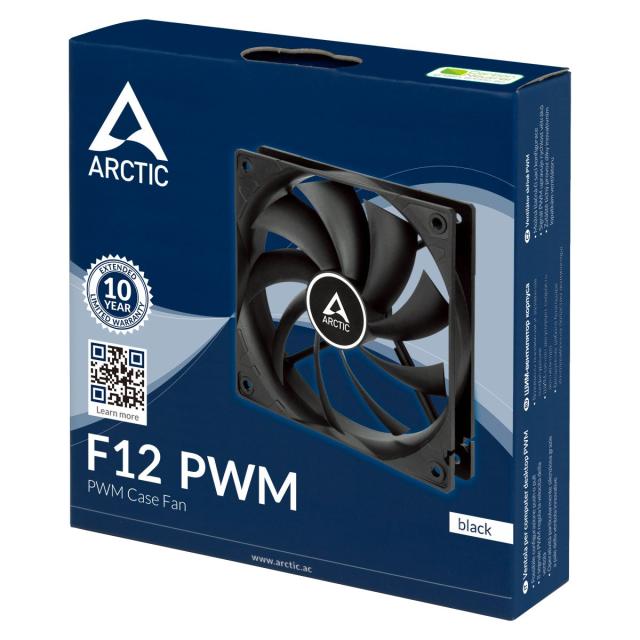 Вентилатор Arctic Fan F12 PWM, 120mm/300-1350rpm, черен, 4-pin PWM