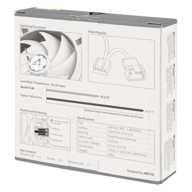 Вентилатор Arctic Fan 140mm BioniX F140 Grey/White, 4-pin PWM