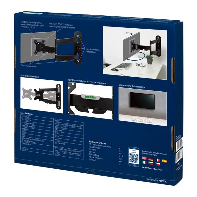 Стойка Arctic за монитор или телевизор за стена WALL Mount Monitor W1C