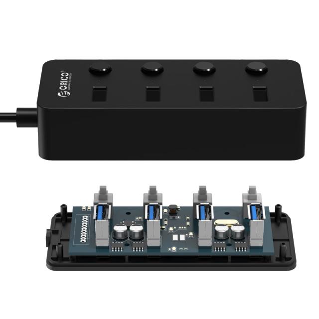 Хъб Orico 4 портов black, 4 On/Off buttons, USB3.0