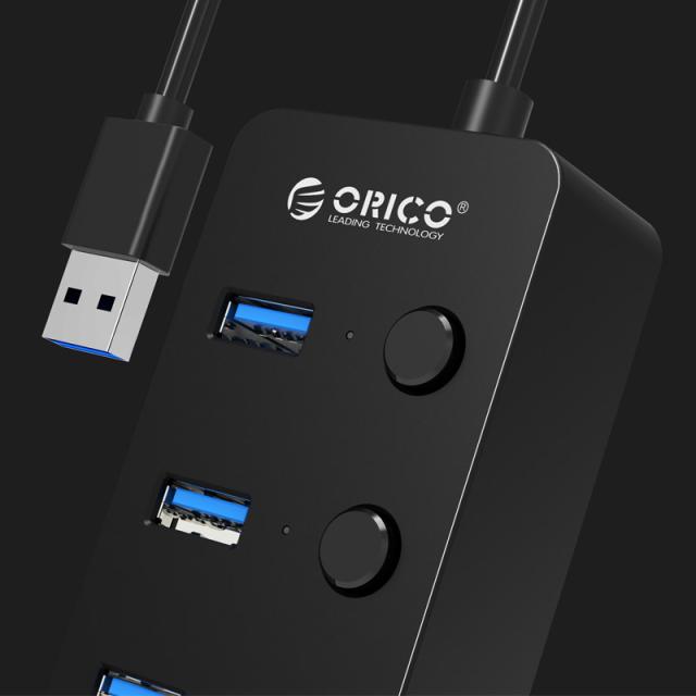 Хъб Orico 4 портов black, 4 On/Off buttons, USB3.0