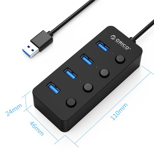 Хъб Orico 4 портов black, 4 On/Off buttons, USB3.0