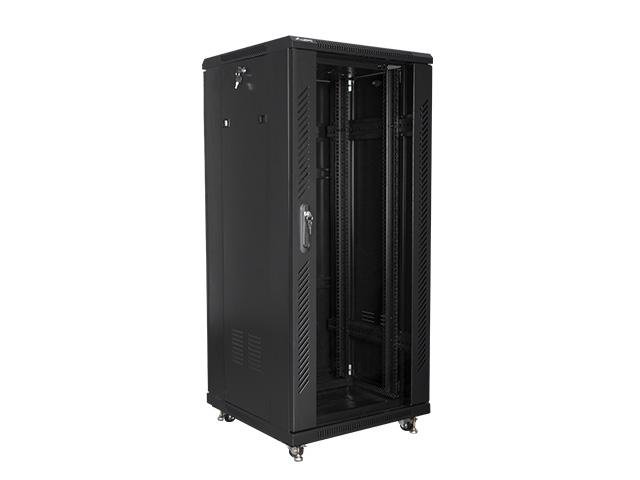 Комуникационен шкаф Lanberg rack cabinet 19" free-standing 27U / 600x600 self-assembly flat pack, black