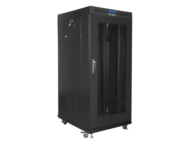 Комуникационен шкаф Lanberg rack cabinet 19" free-standing 27U / 600x800 self-assembly flat pack with mesh door LCD, black