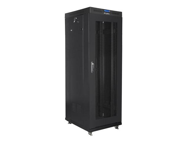 Комуникационен шкаф Lanberg rack cabinet 19" free-standing 37U / 600x800 self-assembly flat pack with mesh door LCD, black + Lanberg 19" fan unit / ventilation panel with lcd 2 fans + thermostat, 230V, black