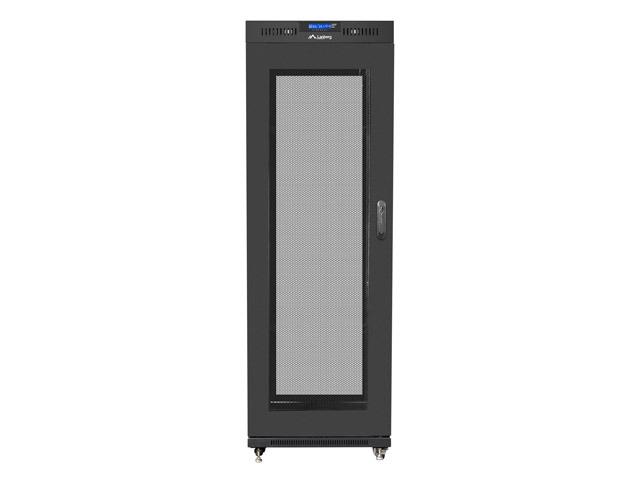 Комуникационен шкаф Lanberg rack cabinet 19" free-standing 37U / 600x800 self-assembly flat pack with mesh door LCD, black + Lanberg 19" fan unit / ventilation panel with lcd 2 fans + thermostat, 230V, black