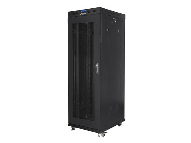 Комуникационен шкаф Lanberg rack cabinet 19" free-standing 37U / 600x800 self-assembly flat pack with mesh door LCD, black + Lanberg 19" fan unit / ventilation panel with lcd 2 fans + thermostat, 230V, black