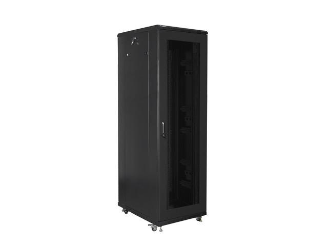 Комуникационен шкаф Lanberg rack cabinet 19" free-standing 42U / 800x800 self-assembly flat pack with mesh door, black + Lanberg 19" fan unit / ventilation panel with lcd 2 fans + thermostat, 230V, black