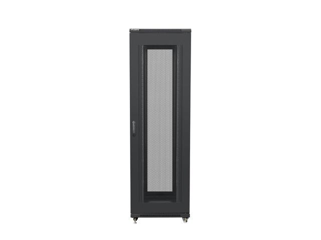 Комуникационен шкаф Lanberg rack cabinet 19" free-standing 42U / 800x800 self-assembly flat pack with mesh door, black + Lanberg 19" fan unit / ventilation panel with lcd 2 fans + thermostat, 230V, black