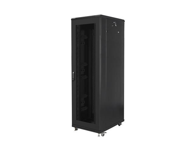 Комуникационен шкаф Lanberg rack cabinet 19" free-standing 42U / 800x800 self-assembly flat pack with mesh door, black + Lanberg 19" fan unit / ventilation panel with lcd 2 fans + thermostat, 230V, black