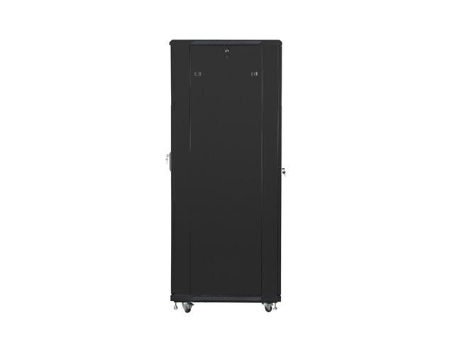 Комуникационен шкаф Lanberg rack cabinet 19" free-standing 42U / 800x800 self-assembly flat pack with mesh door, black + Lanberg 19" fan unit / ventilation panel with lcd 2 fans + thermostat, 230V, black