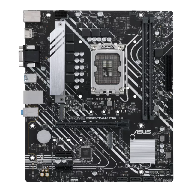 Дънна платка Asus Prime B660M-K D4, B660, LGA 1700, DDR4, PCI-E 4.0, 2x M.2, 4x SATA 6Gb/s, 4x USB 3.2 Gen 1, HDMI, VGA, Micro ATX