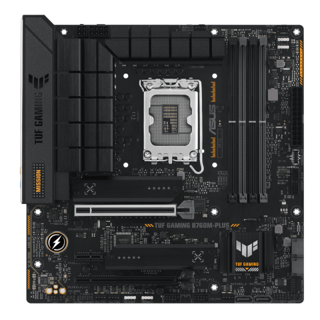 Дънна платка ASUS TUF GAMING B760M-PLUS, B760, LGA 1700, DDR5, PCI-E 5.0, 2x M.2, 4x SATA 6Gb/s, HDMI, DP, mATX