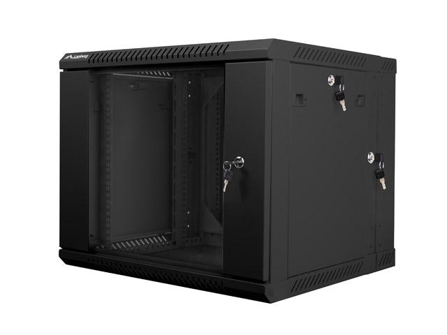 Комуникационен шкаф Lanberg rack cabinet 19” double-section wall-mount 9U / 600x600 for self-assembly (flat pack), black