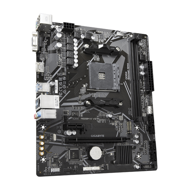 Дънна платка GIGABYTE A520M K V2, AM4, 2xDDR4, 1xM.2 NVMe, PCIe 3., 4x SATA 6Gb/s, 4x USB 3.2 Gen1, VGA/HDMI, MicroATX