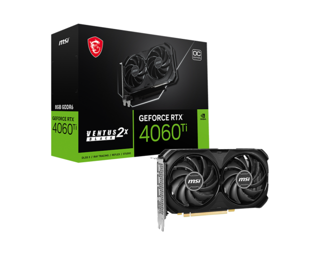  Видео карта MSI NVIDIA GeForce RTX 4060 Ti VENTUS 2X BLACK 8G OC, 128-bit, HDMI, 3xDP