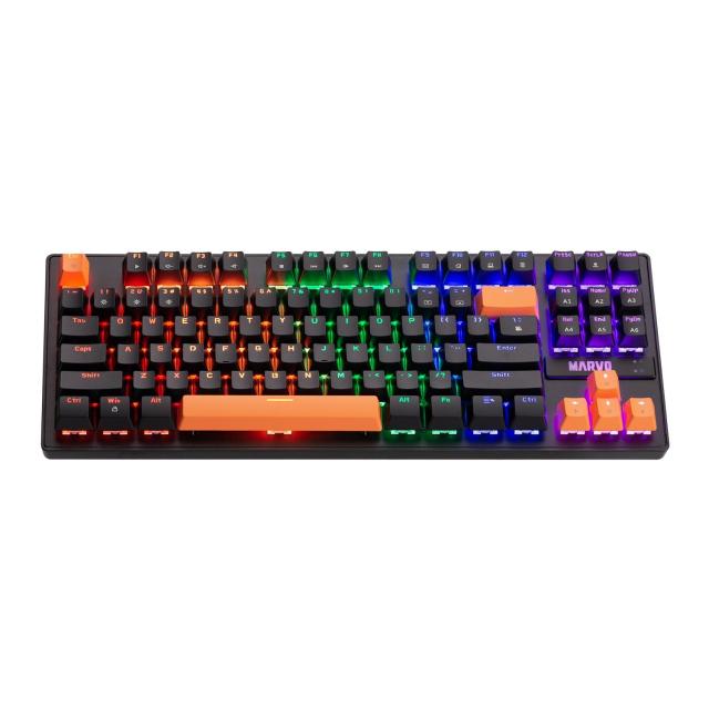 Геймърска клавиатура Marvo механична Gaming Mechanical keyboard 87 keys, Orange caps TKL - KG901C