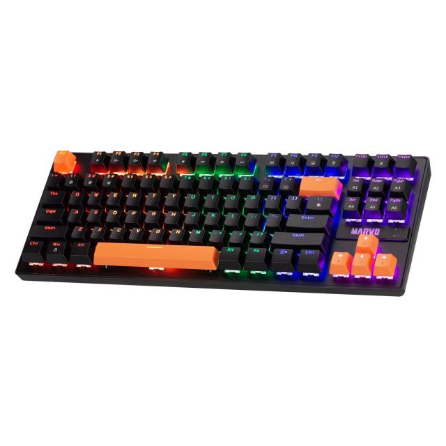 Геймърска клавиатура Marvo механична Gaming Mechanical keyboard 87 keys, Orange caps TKL - KG901C