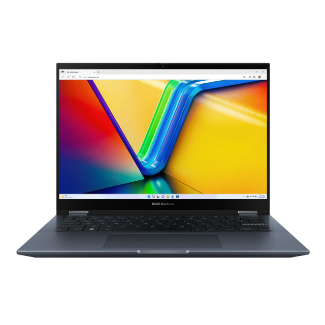 Лаптоп ASUS VIVOBOOK S14 FLIP, (14-ядрен) Alder Lake Intel Core i7-12700H 3.5/4.7 GHz, 14.0" (35.56 cm) 2.8K OLED TOUCH, 16GB DDR4, 1TB M.2 NVMe PCIe 3.0, Windows 11 Pro 
