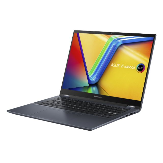 Лаптоп ASUS VIVOBOOK S14 FLIP, (14-ядрен) Alder Lake Intel Core i7-12700H 3.5/4.7 GHz, 14.0" (35.56 cm) 2.8K OLED TOUCH, 16GB DDR4, 1TB M.2 NVMe PCIe 3.0, Windows 11 Pro 