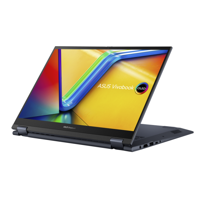 Лаптоп ASUS VIVOBOOK S14 FLIP, (14-ядрен) Alder Lake Intel Core i7-12700H 3.5/4.7 GHz, 14.0" (35.56 cm) 2.8K OLED TOUCH, 16GB DDR4, 1TB M.2 NVMe PCIe 3.0, Windows 11 Pro 