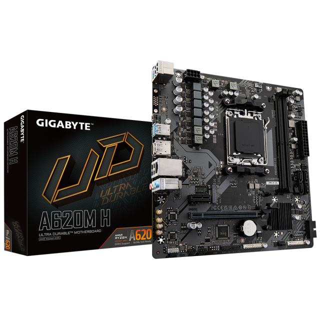 Дънна платка GIGABYTE A620M H, AM5, 2x DDR5, 1x M.2, 4x SATA 6Gb/s, HDMI, DP, Micro ATX