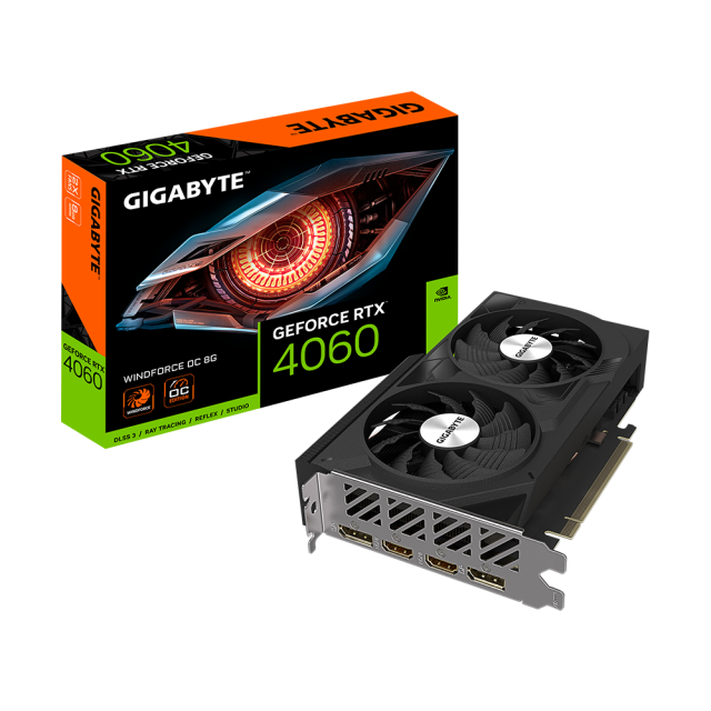 Видео карта GIGABYTE GeForce RTX 4060 WINDFORCE OC 8GB GDDR6, 128-bit, HDMI, 3xDP