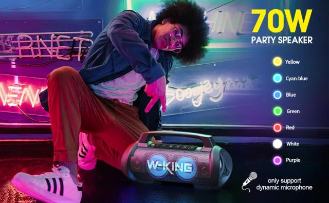 Kолонка мобилна  W-King Bluetooth Speaker - D10 Black - 70W, Karaoke mic input, Light Show