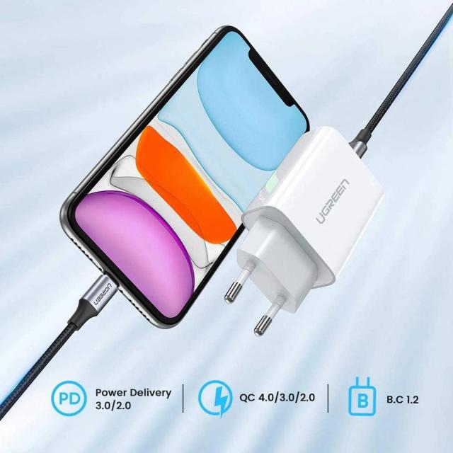 Бързо зарядно Ugreen Fast Charger Wall - QC, PD3.0 Type-C, 20W CD137 White - 60450