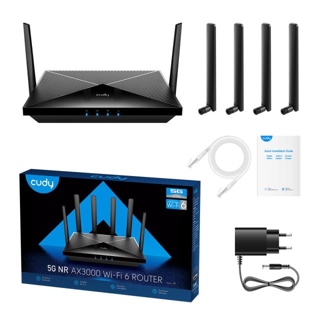 Рутер Cudy P5, 5G, AX3000, 2.4/5 GHz, 574 - 2402 Mbps, 10/100/1000