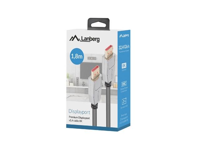 Кабел Lanberg display port M/M 20pin V1.4 1.8m 8K 60Hz, Black